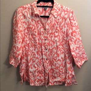100% linen coral blouse